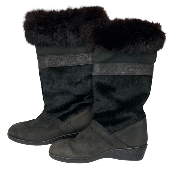 Sorel Shoes - Sorel Calf Hair Leather Fur Trim Boots Sz 10 Black Winter Nature Western Alaska